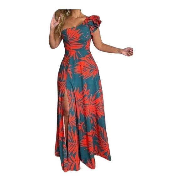 SHEIN Dresses & Skirts - SHEIN Elegant College Floral
Patchwork Flounce
Oblique Collar A Line
Dress XXL